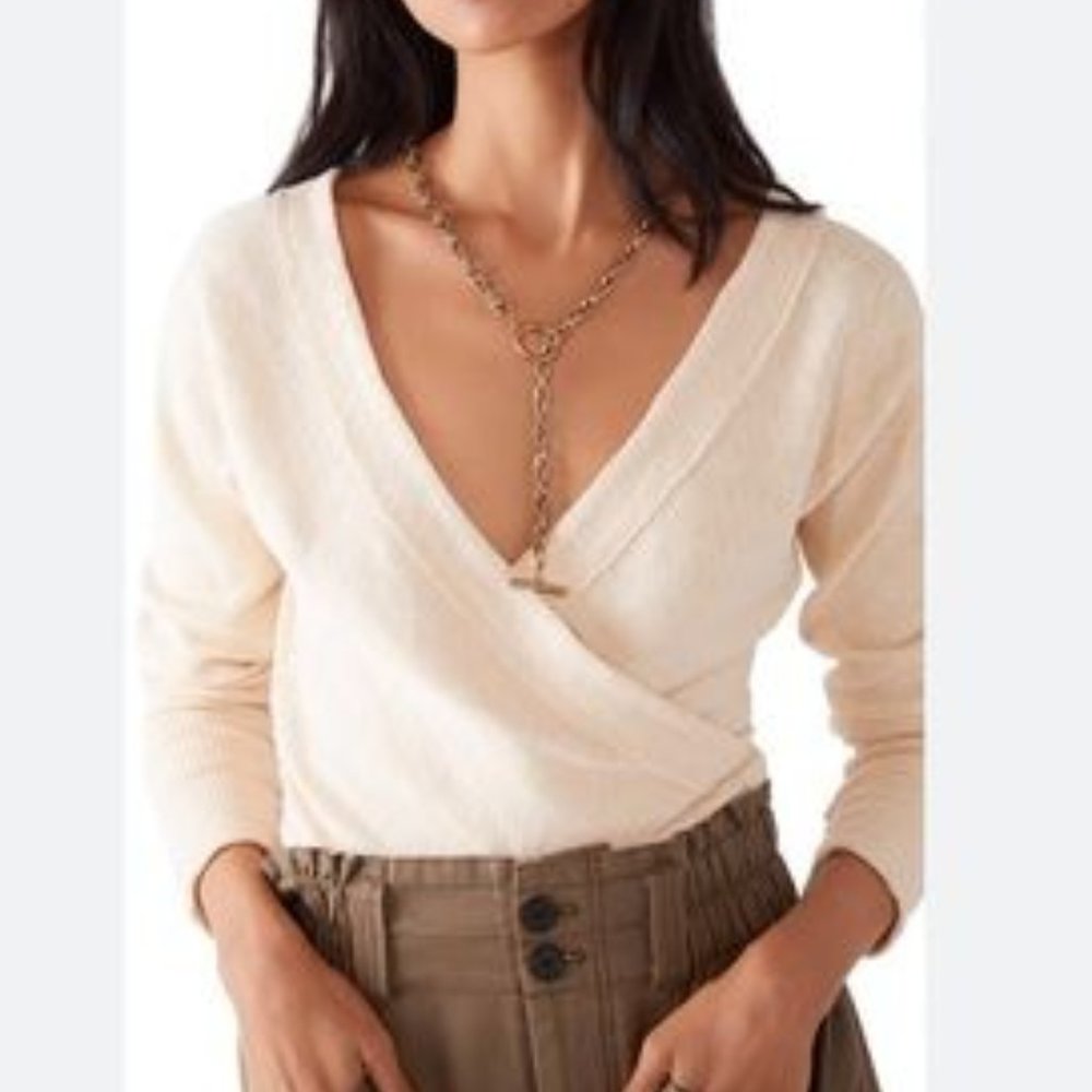 Free People | Lupine faux wrap ribbed long sleeve Tee sweaterSugar Cookie Medium